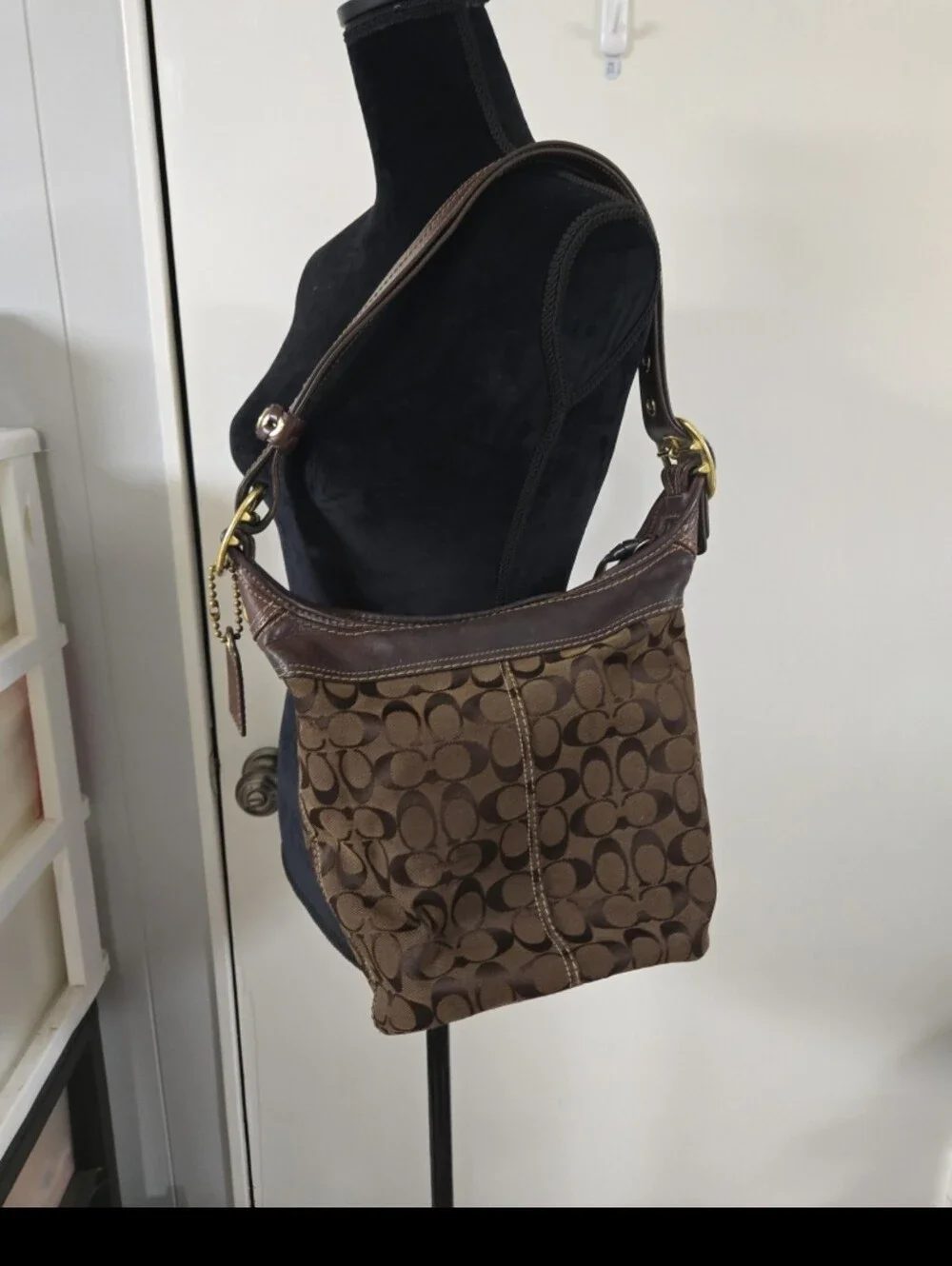COACH Vintage Brown Bleeker Signature Canvas Leather Bucket Crossbody Bag 11437